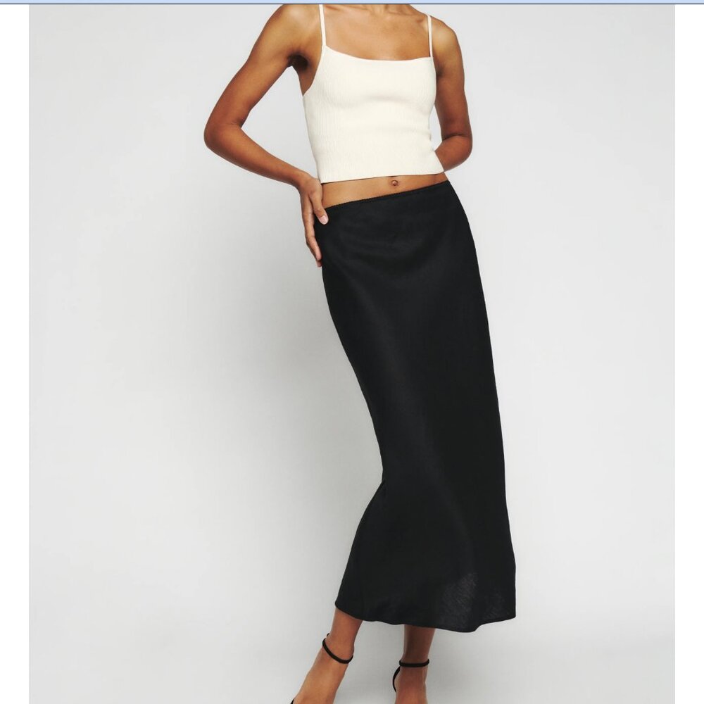 Reformation Black Layla Linen Skirt, Size M